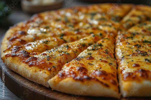 Fototapeta peperroni cheese pizza, macro shot, cheese pull of a slice, focus on the cheese and vibrant toppings