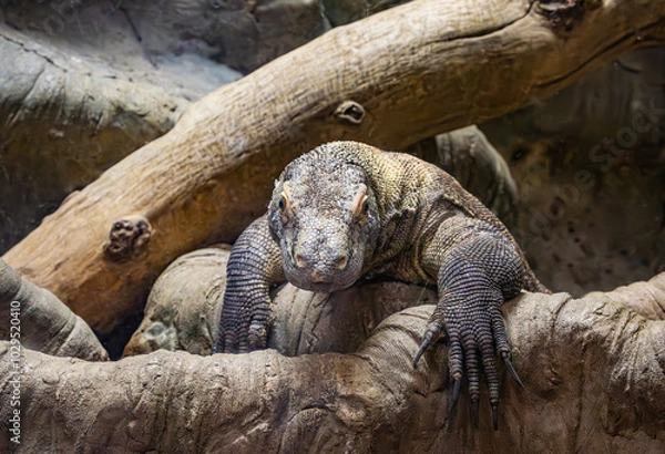 Obraz The Komodo Dragon is lives in the wild on islands in Indonesia and is the largest lizard species found. This dragon is found at a zoo in Tennessee.