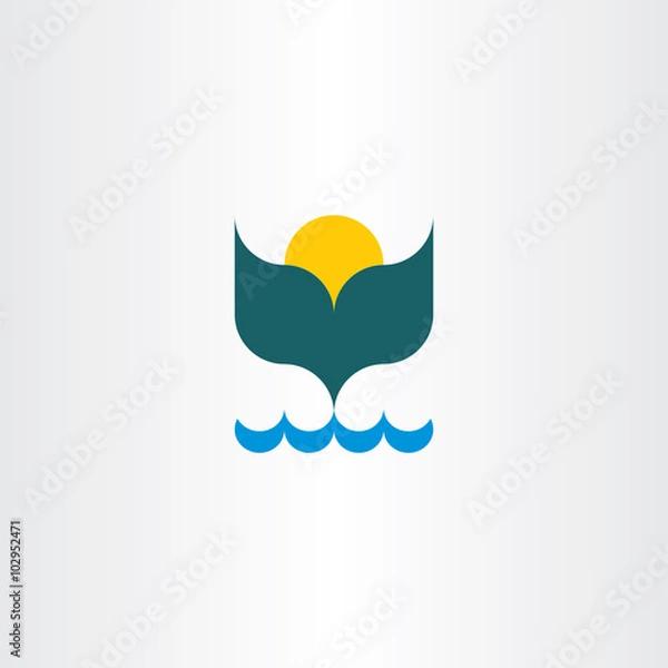 Fototapeta whale tail ocean sun vector summer icon