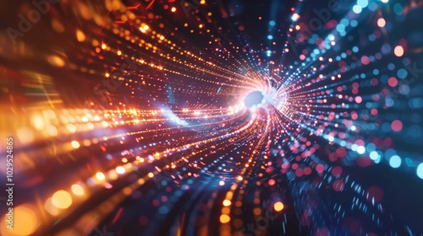 Fototapeta Vibrant light trails create mesmerizing tunnel effect, showcasing dynamic flow of data and energy. This captivating visual represents speed and complexity of modern technology