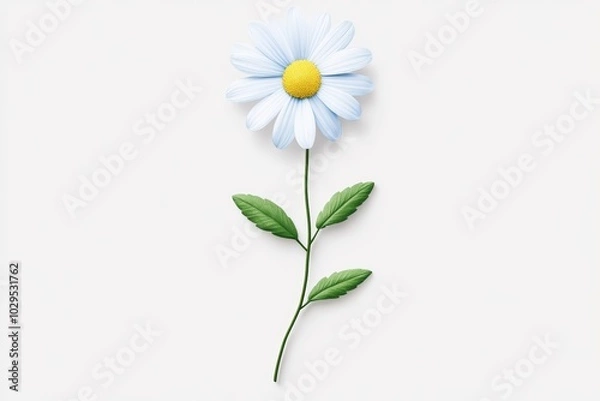 Fototapeta A beautiful daisy flower with white petals and yellow center on a white background.