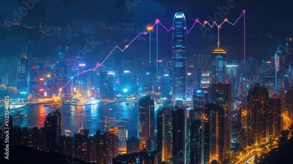 Obraz Digital image of the city at night showing growth and city lights.