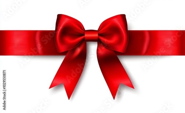 Fototapeta The red bow with horizontal ribbon is isolated on a white background. This modern gift bow with red ribbon is suited for decorating websites.