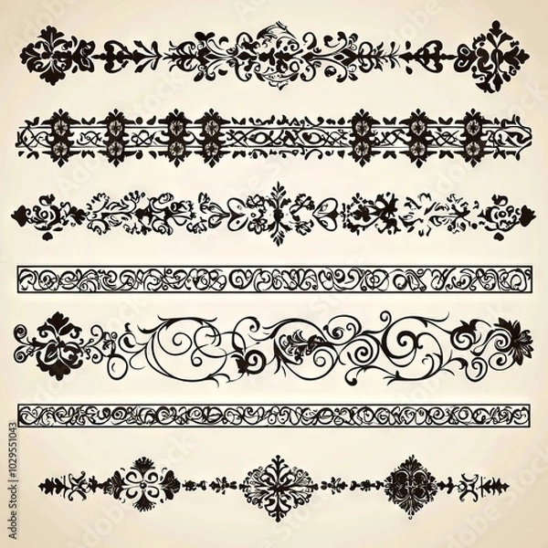 Fototapeta Scrolls, swirls, swashes, and ornate motifs in calligraphy.