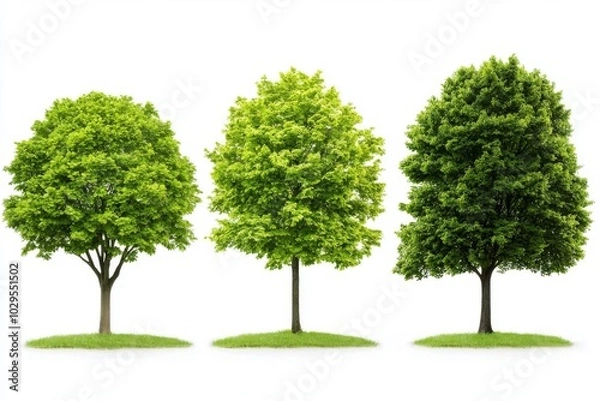 Fototapeta Die cut three large Dipterocapus intricatus Dyer trees isolated on white.
