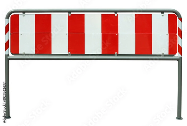 Fototapeta Traffic barrier striped red white obstacle sign isolated on white background