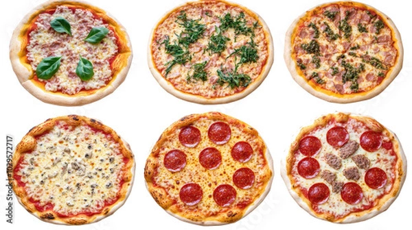 Fototapeta Classic Italian Pizzas With Assorted Toppings Generative AI