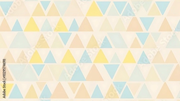 Obraz Gentle Triangles Delicate triangles in soft tones of beige, pastel yellow, and light blue, arranged in an alternating pattern with soft, rounded corners.