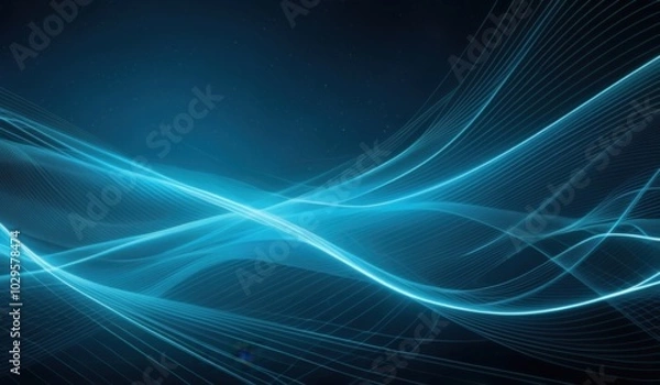Fototapeta abstract blue lines on a black background, glowing tiny blue lines, glowing lines, particle waves, high definition background, amazing blue background theme