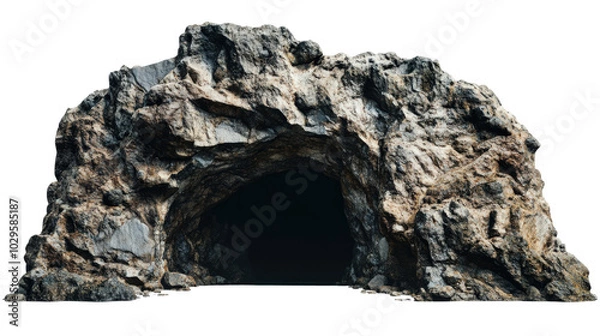 Fototapeta A rugged cave entrance formed in rocky terrain, depicting adventure and exploration in nature's wilderness.