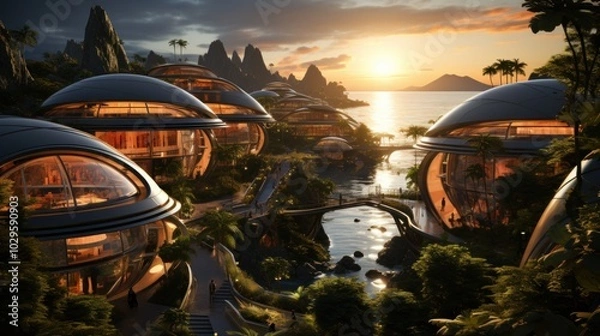Obraz Futuristic Island Village