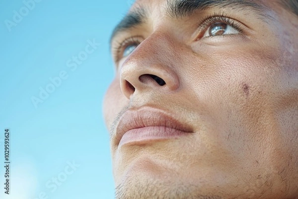 Fototapeta Portrait of a person of a Native American from the USA. Background with selective focus and copy space for text