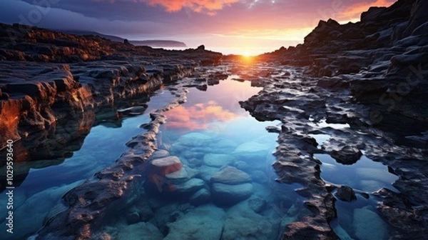 Obraz Serene Sunset Reflections on the Coast