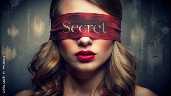Fototapeta The Weight of Secrets: A Blindfolded Woman with 'SECRET' Written, Representing Concealment, Emotional Protection, and the Isolation of Hidden Truths