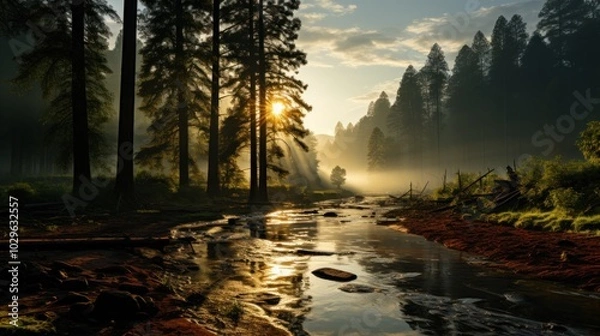 Obraz Sunrise Through the Forest