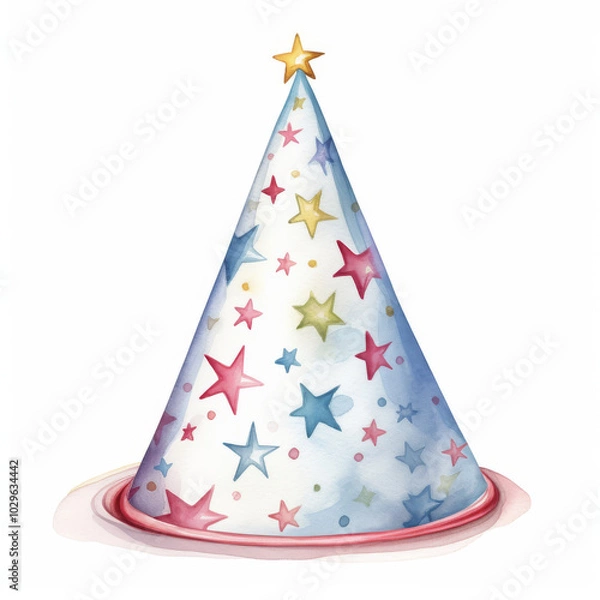 Obraz Colorful Star-Patterned Party Hat Illustration - Perfect for Birthdays and Celebrations