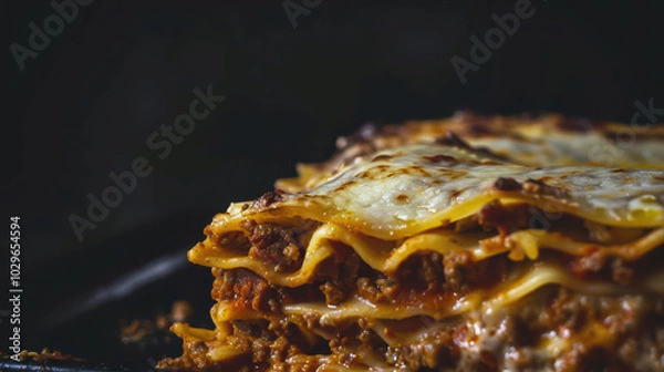 Fototapeta Delicious layers of lasagna with rich meat sauce and melted cheese create mouthwatering dish that is perfect for any meal