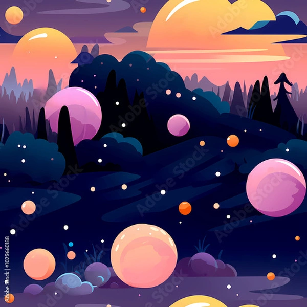 Fototapeta Futuristic Space Pattern with Planets and Orbit Lines