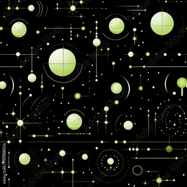 Fototapeta Futuristic Space Pattern with Planets and Orbit Lines