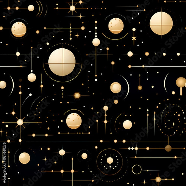 Fototapeta Futuristic Space Pattern with Planets and Orbit Lines