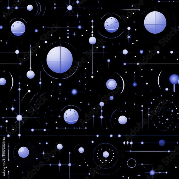 Fototapeta Futuristic Space Pattern with Planets and Orbit Lines