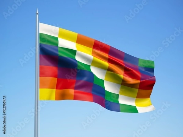 Fototapeta Wiphala 3d flag floating in the wind with a blue sky background 
