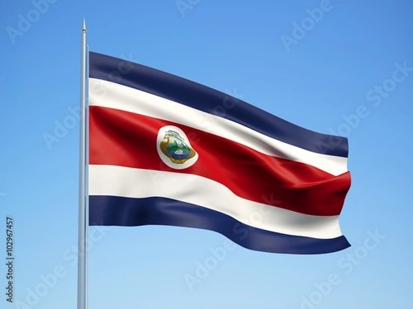Fototapeta Costa Rica 3d flag floating in the wind with a blue sky background 