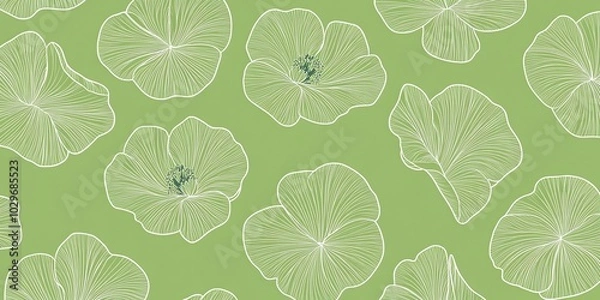 Obraz abstract background with pansy flowers, light green color on solid green backdrop, artistic pattern for wallpaper textile flyer design element
