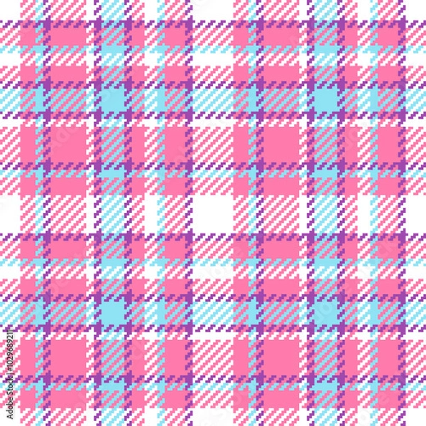 Fototapeta Retro Valentine's Day Tartan pink blue Raster Pattern. Seamless midcdentury style colorful plaid in pastel colors seamless pattern.
