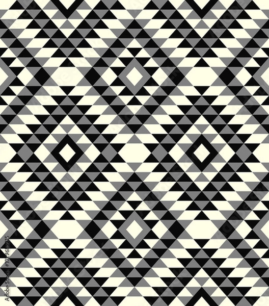 Fototapeta Bohemian Southwestern Aztec diamonds grey Raster pattern. Tribal Aztec kilim geometrics in cream, grey, black seamless pattern.