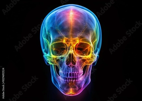 Fototapeta Aerial X-ray Skull Imaging in Medical Healthcare with Black Copy Space for Enhanced Visual Impact