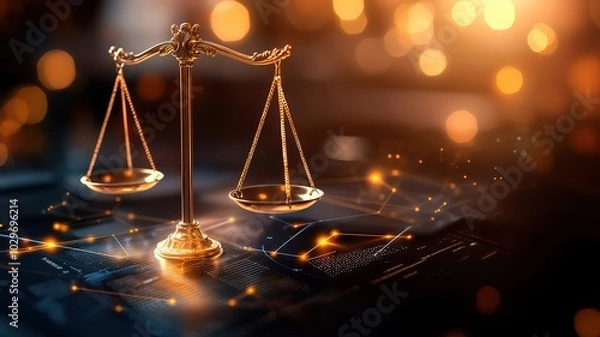 Fototapeta Elegant scales of justice on a digital background