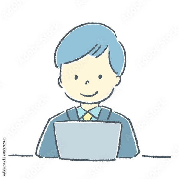 Fototapeta パソコンを操作しているビジネスマンの素材イラスト