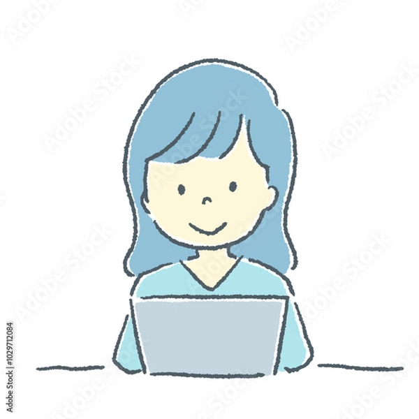 Fototapeta パソコンを操作している女性の素材イラスト