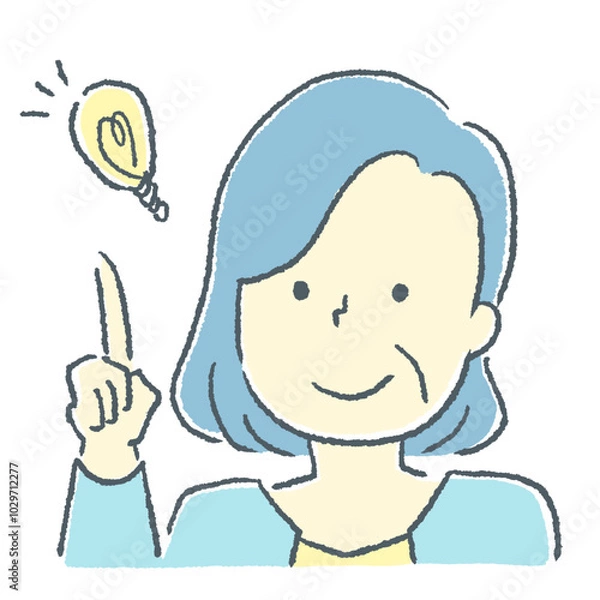 Fototapeta 閃いた年配女性の素材イラスト