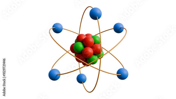 Fototapeta Realistic 3d cartoon atom model nuclear energy icon illustration orbit spin element isolated on transparent alpha channel background 