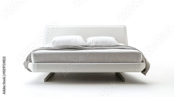 Fototapeta Isolated cutout of a modern double bed, white and simple, perfect for product catalogs