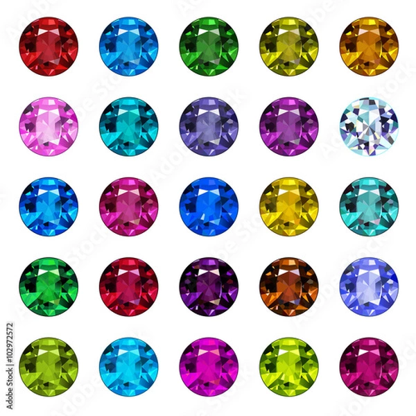 Fototapeta Set of gemstone icons. Bright round shape gems.