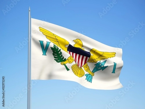 Fototapeta Virgin Islands 3d flag floating in the wind with a blue sky background