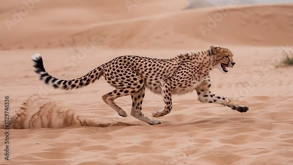 Obraz Cheetah Running Through Desert Sand Dunes