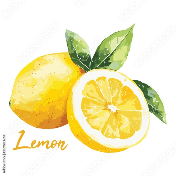 Obraz lemon in watercolor illustration style, isolated vector on white background