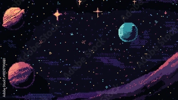 Obraz Retro Pixel Art of Cosmic Space Scene