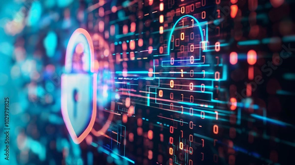 Fototapeta Futuristic Cybersecurity and Digital Protection in Modern Business: Advanced Technology Designs Ensuring Secure Data and Network Integrity