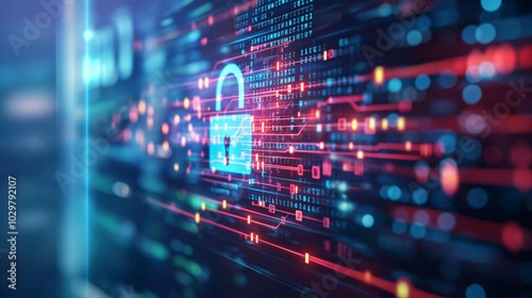 Fototapeta Futuristic Cybersecurity and Digital Protection in Modern Business: Advanced Technology Designs Ensuring Secure Data and Network Integrity