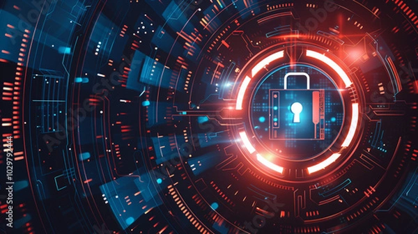 Fototapeta Futuristic Cybersecurity and Digital Protection in Modern Business: Advanced Technology Designs Ensuring Secure Data and Network Integrity