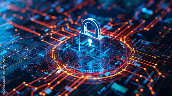Fototapeta Futuristic Cybersecurity and Digital Protection in Modern Business: Advanced Technology Designs Ensuring Secure Data and Network Integrity