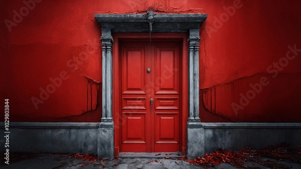 Fototapeta 1 door closed in a scary red death