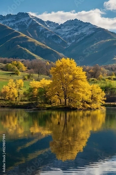 Obraz autumn landscape with lake background photo