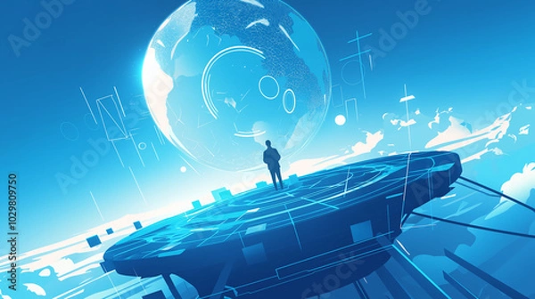 Fototapeta Envisioning the Future of Business with Cutting-Edge Technology: Artificial Intelligence, Blockchain, and Augmented Reality Driving Efficiency and Profitability in a Sleek, Minimalist Design