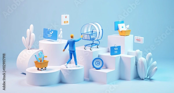 Fototapeta Digital shopping icons representing an omnichannel retail concept, designed 